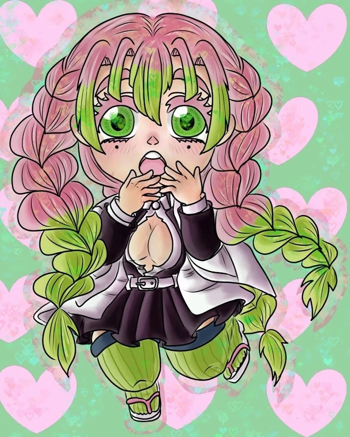 Bộ đôi dễ thương mitsuri và shinobu chibi chờ bạn