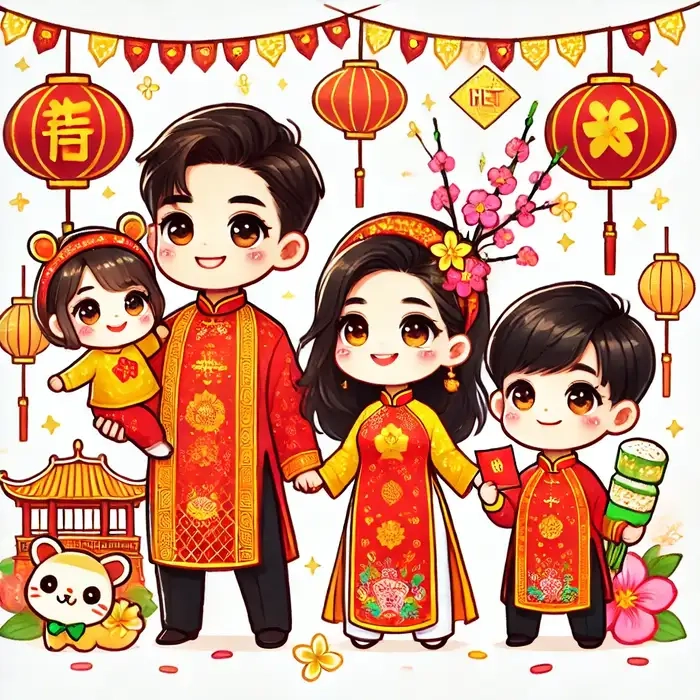 Thiết kế chibi ghép mặt cho bé tết siêu yêu