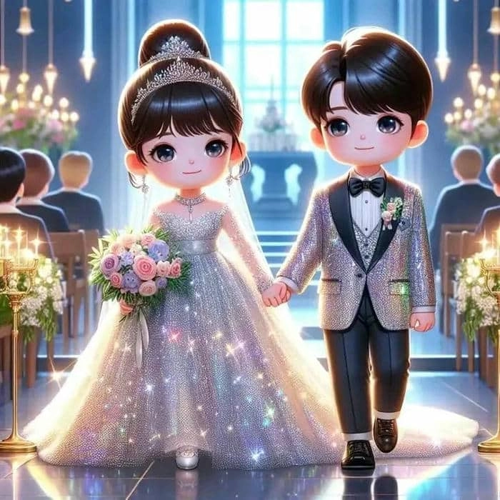 Tải ngay hình cô dâu chú rể đẹp chibi phong cách Hàn