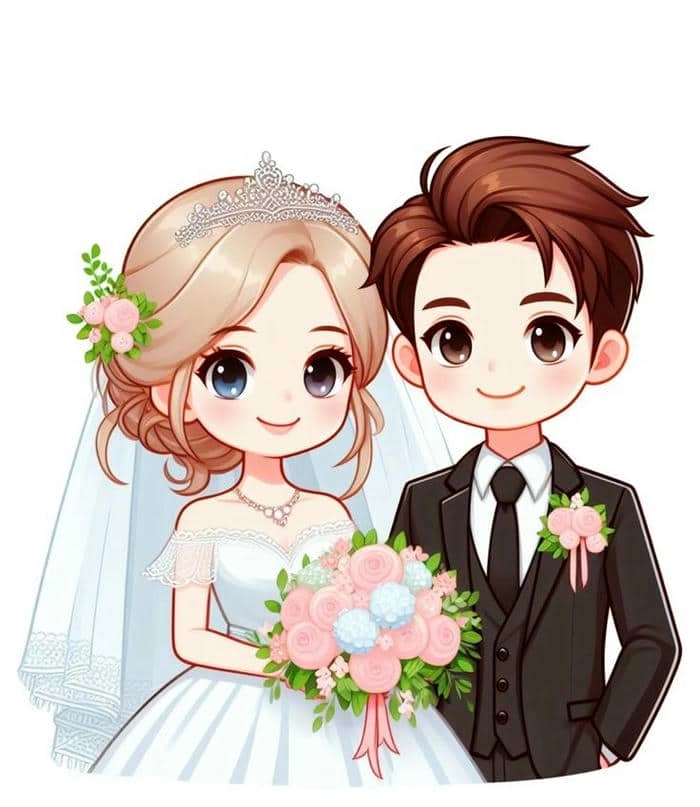 Tuyển chọn chibi cô dâu chú rể áo dài đẹp truyền thống