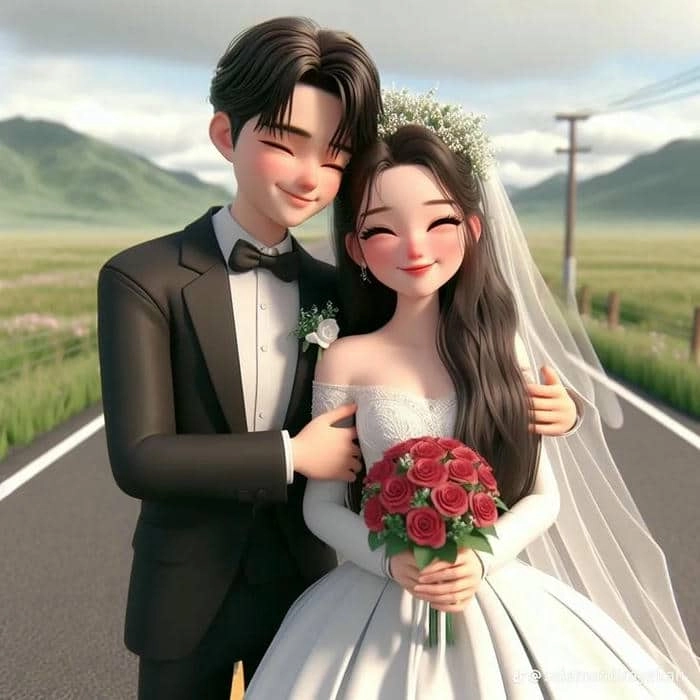 Tải ngay cô dâu chú rể chibi áo dài truyền thống dễ thương