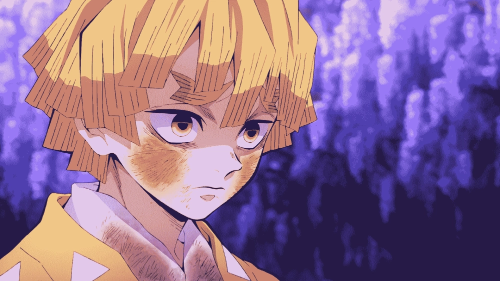 Zenitsu với biểu cảm hoảng loạn quen thuộc