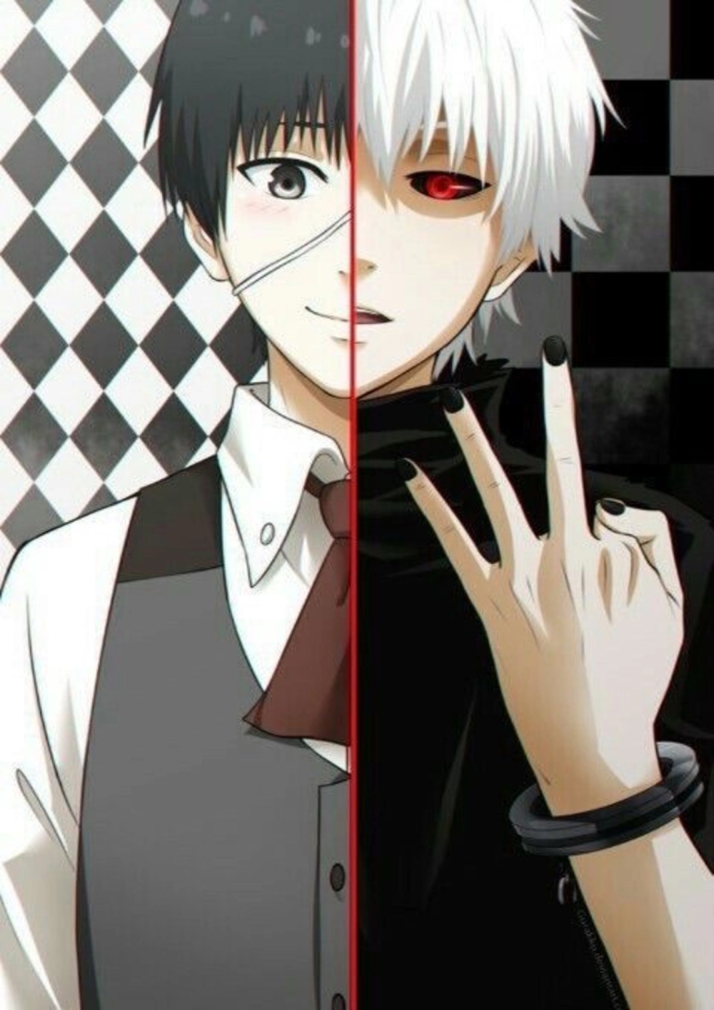 Ken Kaneki art thường đầy máu đỏ và ánh nhìn vô hồn