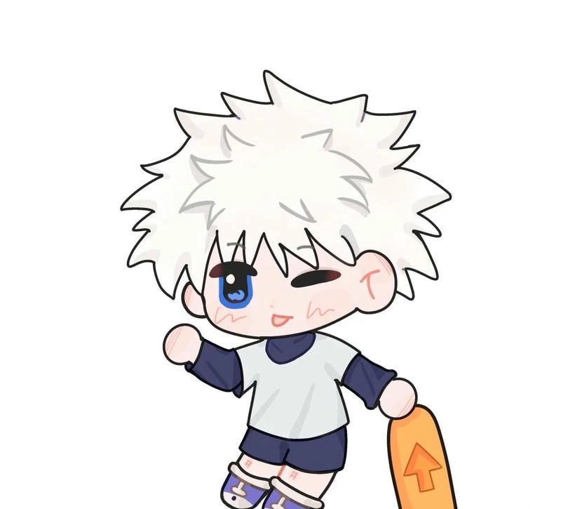 Killua chibi cực dễ thương với mái tóc bông trắng đặc trưng