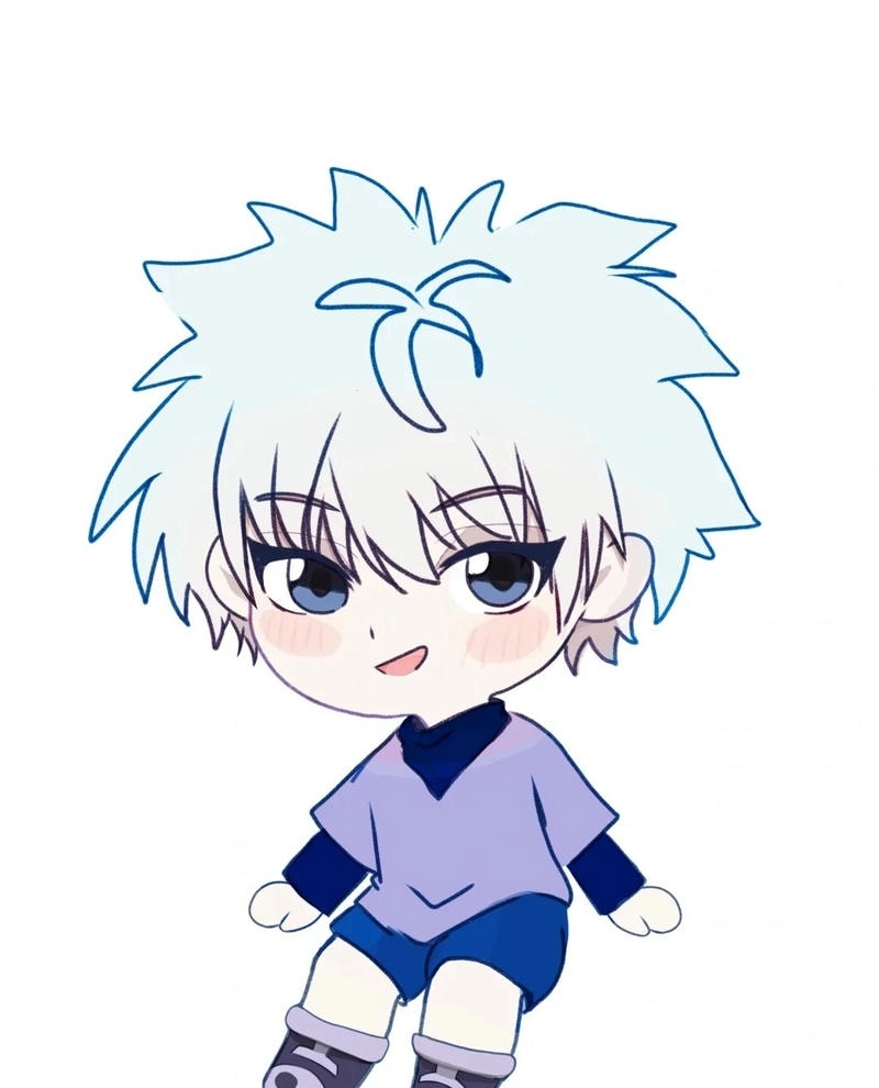 Anime Killua chibi thường là cảnh ăn kẹo hoặc ngáp ngủ