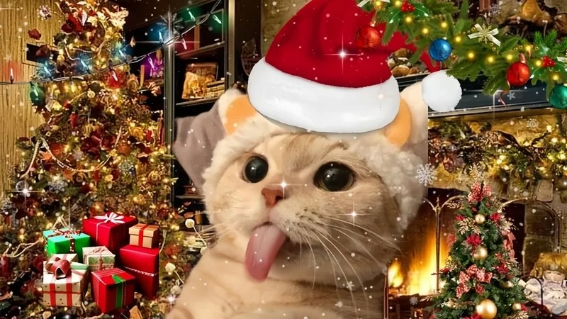 Quá trời đáng yêu luôn, đây là meme mèo noel cute