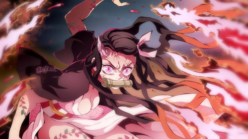 Nezuko demon form hình ảnh quỷ hóa đầy sức mạnh và đáng sợ