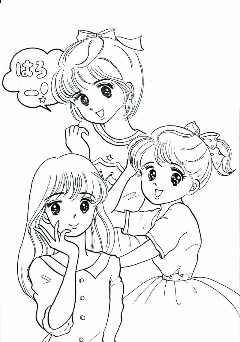 Bé mê tranh tô màu anime cute đơn giản đáng yêu