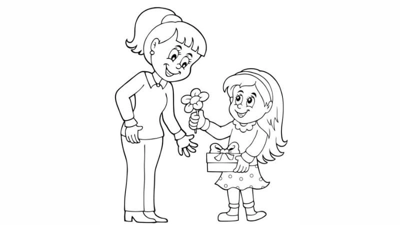 Bé tập tô tranh tô màu bông hoa tặng cô dịp lễ tri ân