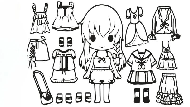 Khám phá bộ tranh tô màu búp bê giấy gacha cực đáng yêu cho bé