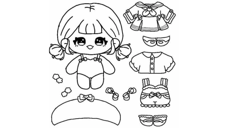 Gợi ý bé yêu tranh tô màu búp bê giấy thay đồ chibi cực xinh