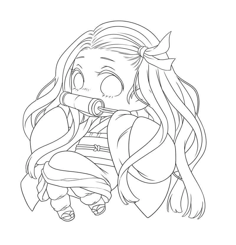 Bé gái mê tranh tô màu nezuko chibi cute