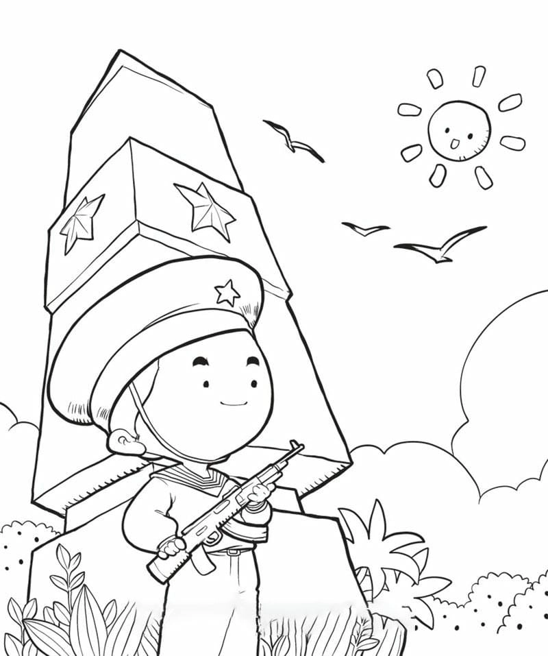 Tranh tô màu chú bộ đội việt nam giúp bé học lịch sử sớm