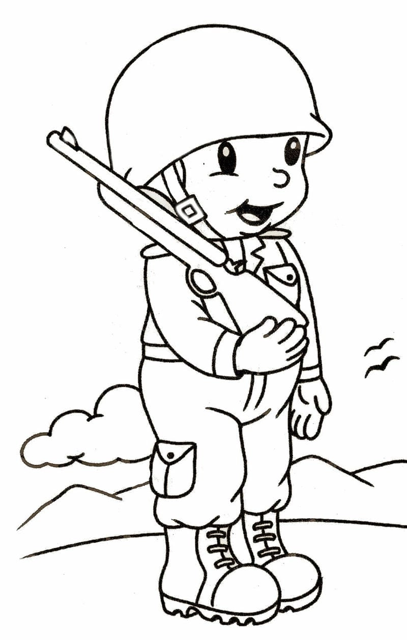 Bé vui học với tranh tô màu chú bộ đội chibi