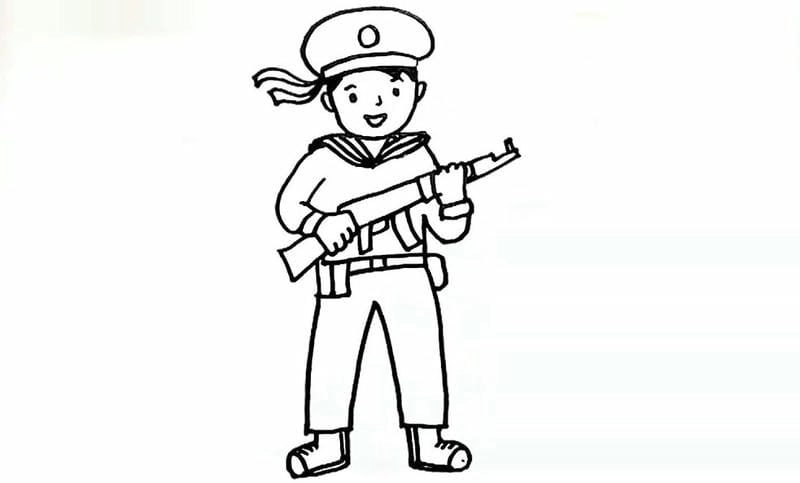 Tranh tô màu chú bộ đội đơn giản phù hợp cho bé mới bắt đầu