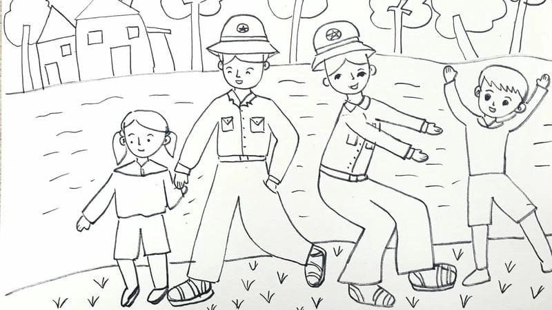 Giáo dục nhân ái qua tranh tô màu chú bộ đội giúp dân