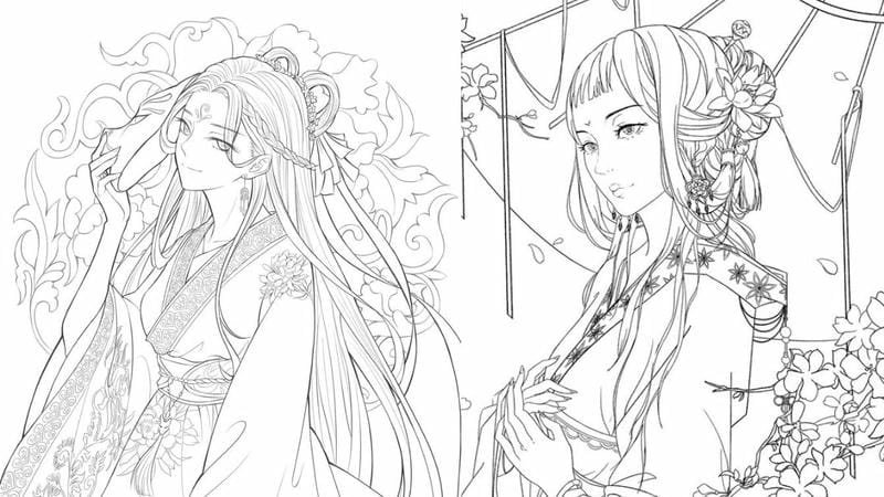 Nét đẹp Việt trong tranh tô màu công chúa anime cổ trang