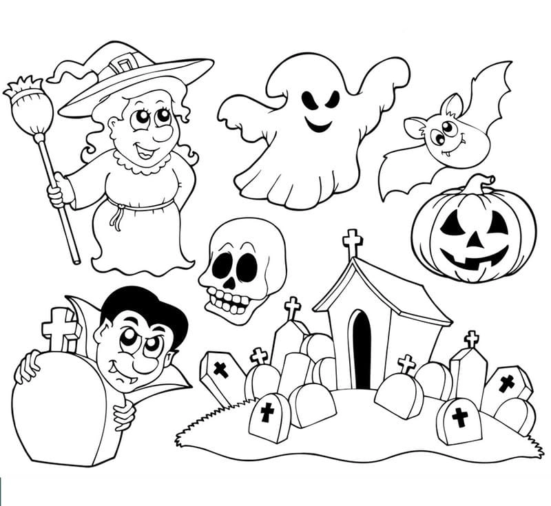 Tranh tô màu halloween cute dành cho bé sáng tạo