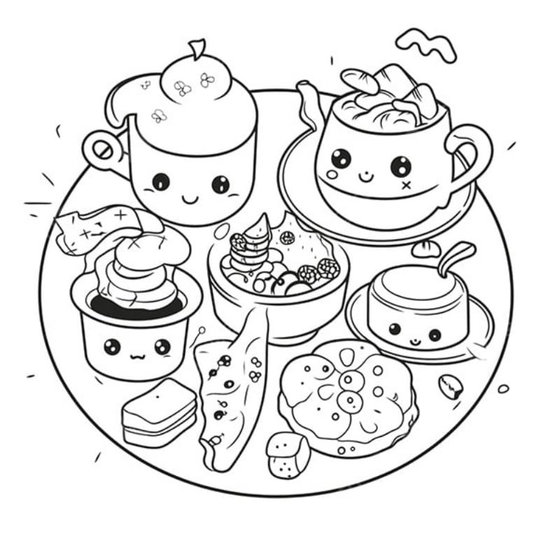 Cùng tô mau sticker cute tranh tô màu đồ ăn vặt cute cực chill