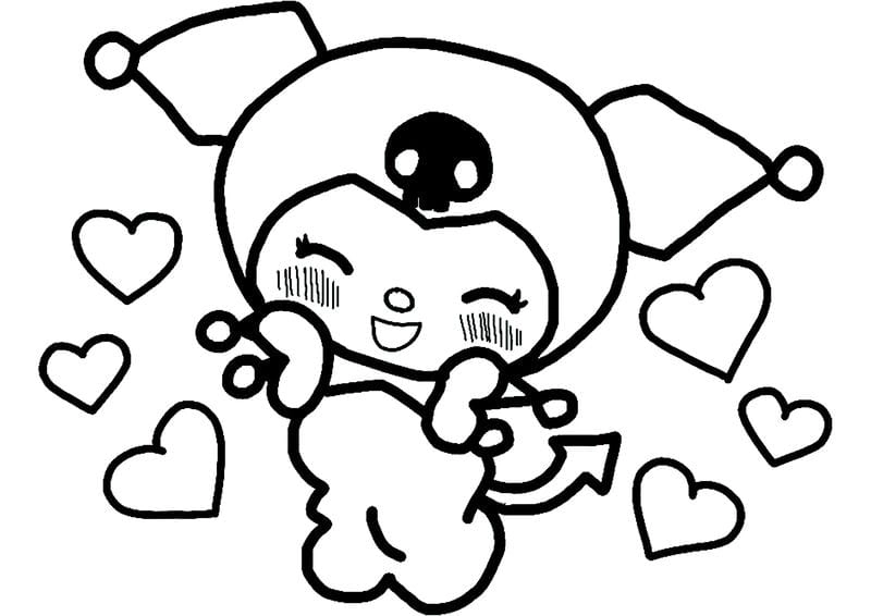 Tải coloring pages tranh tô màu kuromi cute cho bé