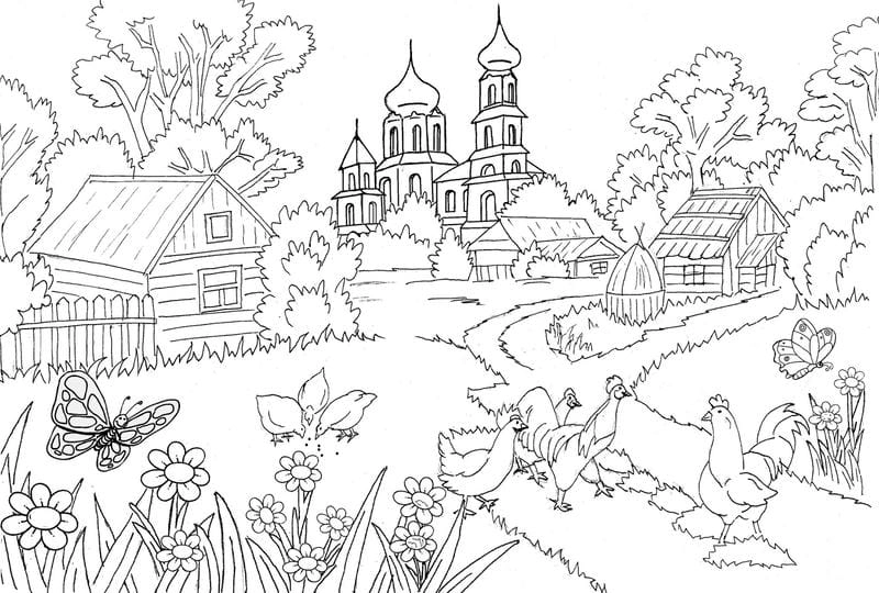 Yêu lắm làng quê hương làng quê tranh tô màu phong cảnh quê hương