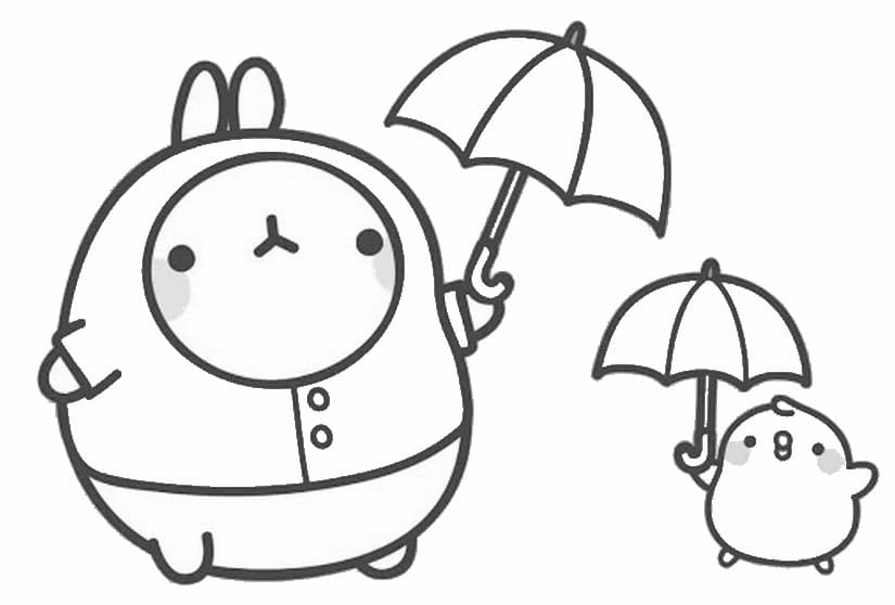 Mê quá tranh tô màu sticker cute molang siêu đáng yêu