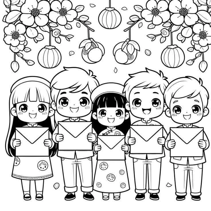 Thêm sắc xuân với tranh tô màu ngày tết đáng yêu