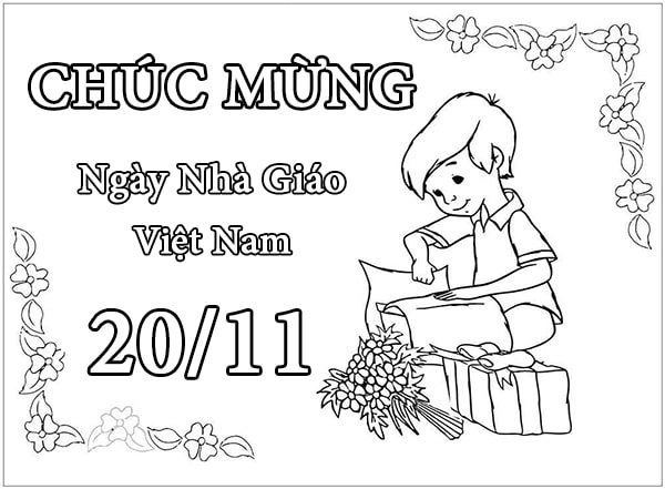 Mẫu tranh tô màu 20.11 đẹp tặng thầy cô