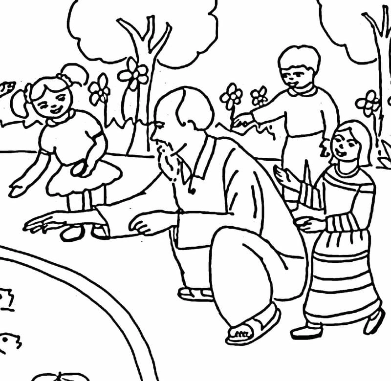 Bé thích thú với tranh tô màu bác hồ và các cháu thiếu nhi