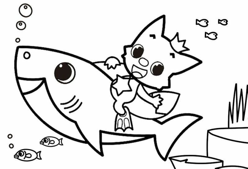 Bé yêu biển mê mẩn tranh cá mập tô màu