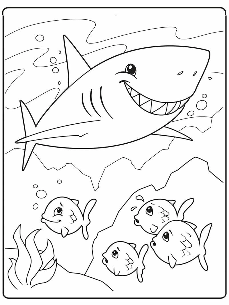 Tuyển tập tranh tô màu con cá mập dễ thương