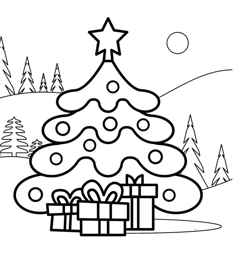 Bé thích thú với tranh tô màu cây thông noel