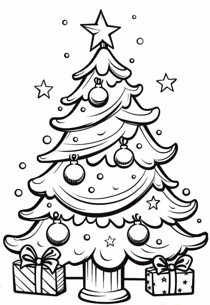 Tranh tô màu cho bé cây thông noel phát triển tư duy màu sắc
