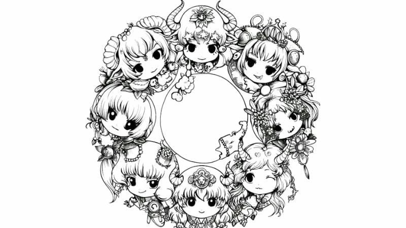 Thử ngay tranh tô màu 12 cung hoàng đạo nữ chibi cho bé