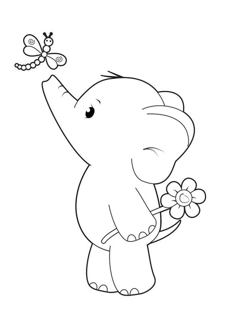 Hình ảnh con voi cho trẻ tô màu dễ thương và đẹp
