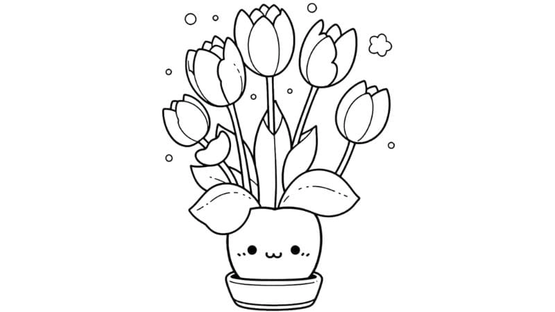 Bé học vẽ tulip với mẫu tranh tô màu hoa tulip sinh động