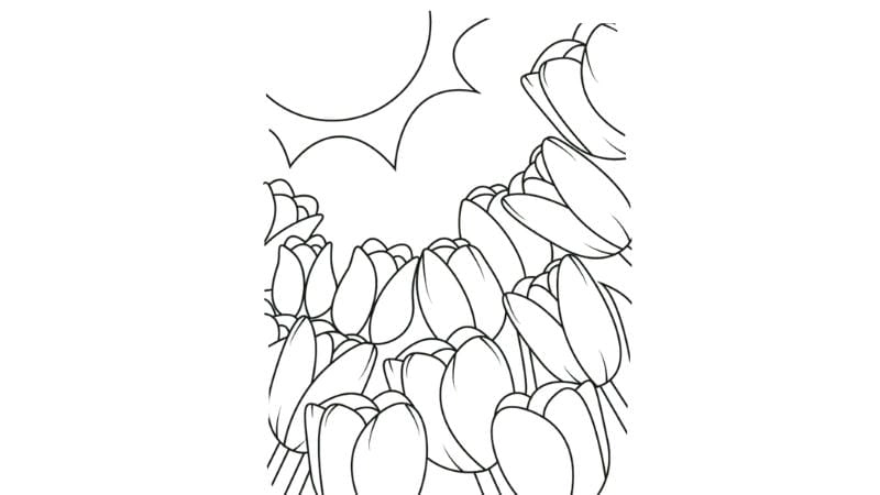 Bé tập tô với tranh tô màu bó hoa tulip rực rỡ sắc màu