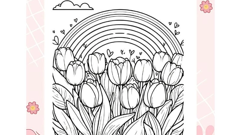 Khám phá tranh tô màu vườn hoa tulip sinh động rực rỡ