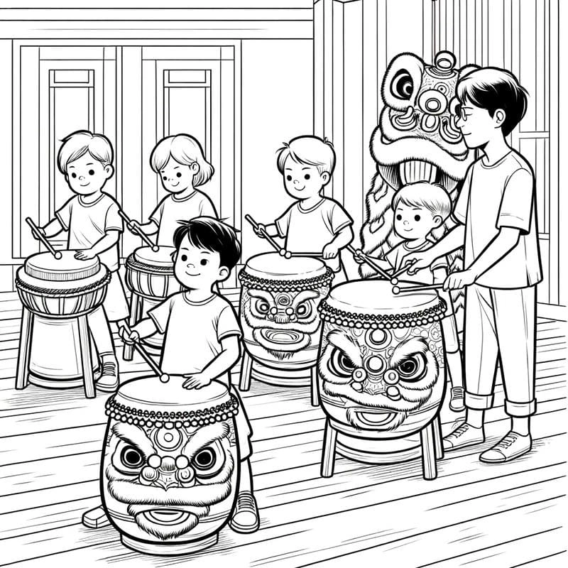 Khám phá bộ tranh tô màu múa lân truyền thống