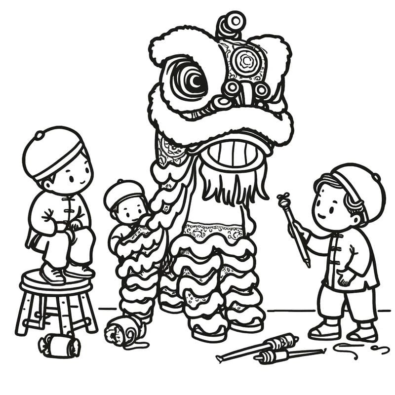 Khám phá nét đẹp sư rồng tranh tô màu múa lân