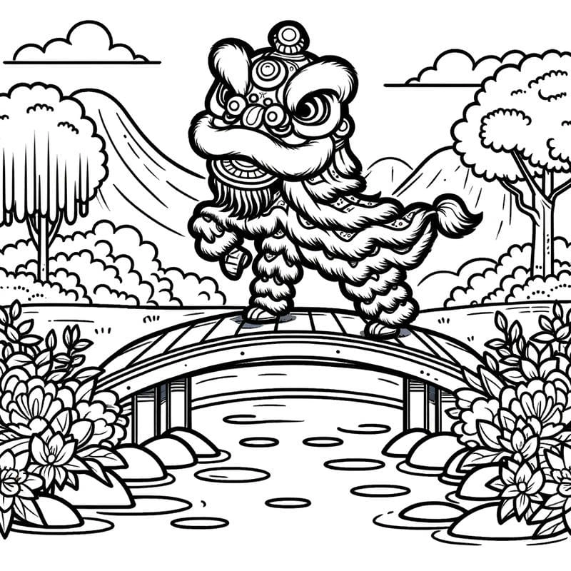 Bé học qua tranh với hình con lân tô màu rực rỡ