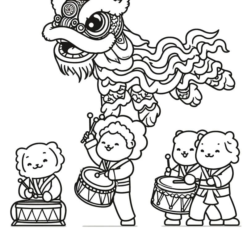 Trải nghiệm lễ hội qua tranh kỳ lân tô màu sinh động