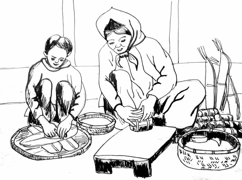 Học sinh say mê vẽ tranh về ngày tết quê em