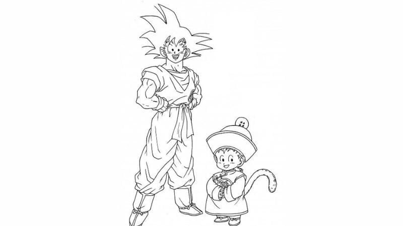 Bé mê mẩn tranh to màu goku blue