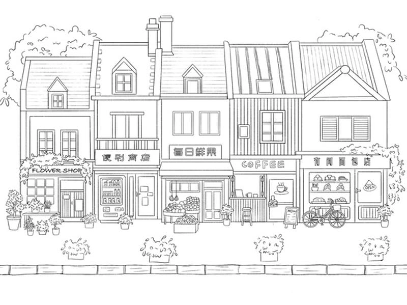 Bé dễ dàng tập tô với tranh vẽ phong cảnh thành phố đơn giản