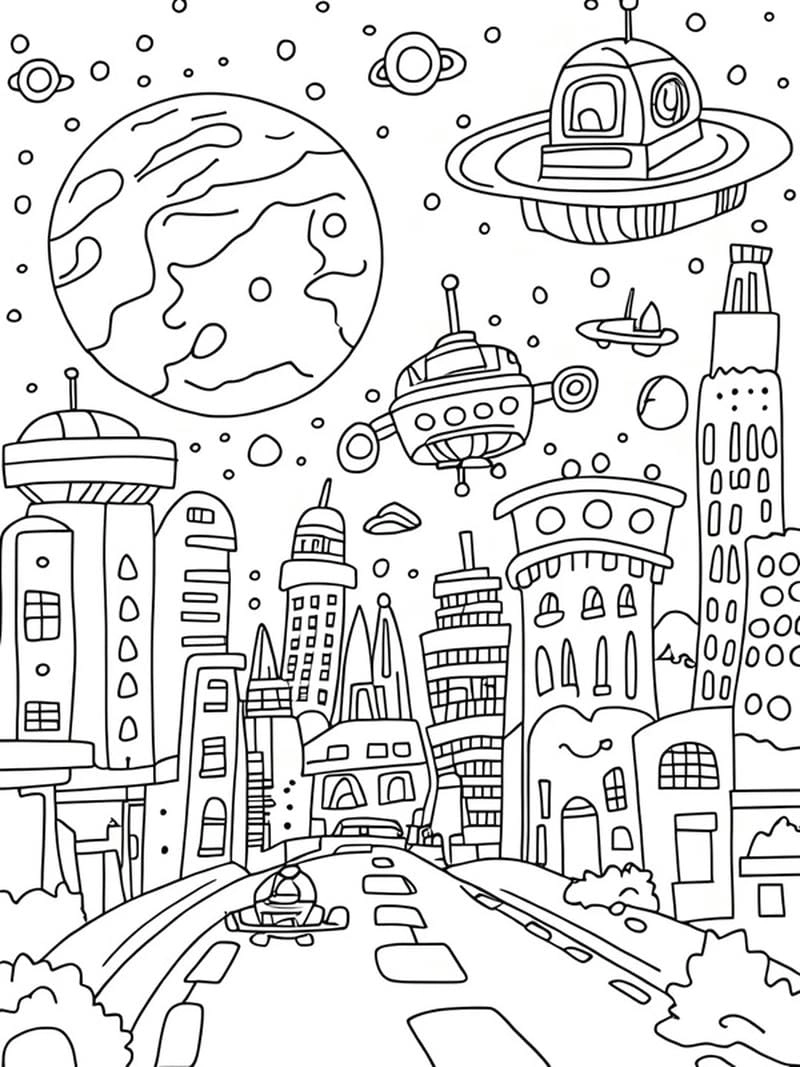 Tô sắc rực rỡ cùng tranh vẽ thành phố hiện đại cho bé