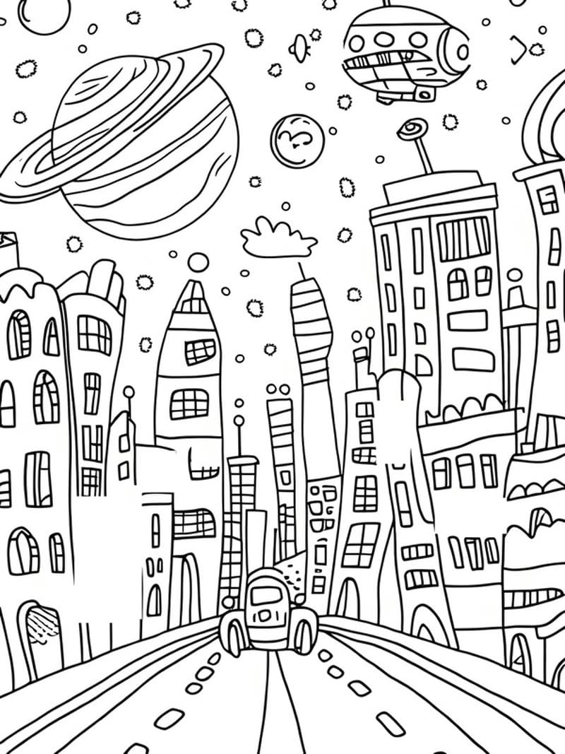 Thành phố tuổi thơ hiện lên qua tranh về thành phố của em