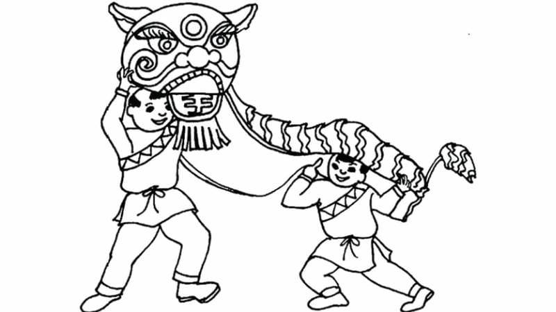 Thêm vui nhộn với tranh tô màu múa lân