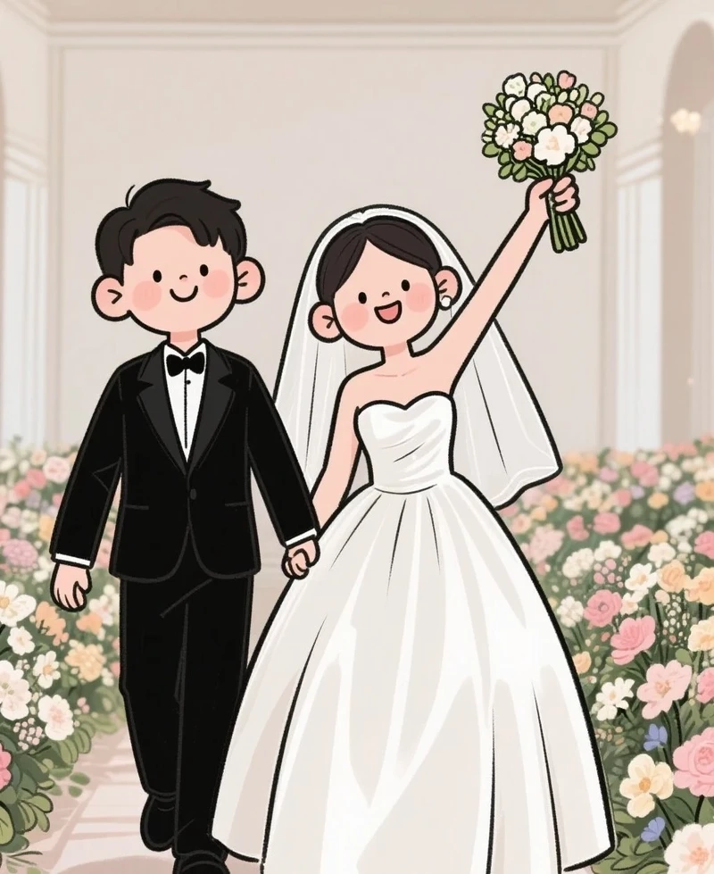 Ảnh chibi dâu rể là phong cách minh họa cô dâu chú rể theo dạng hoạt hình 