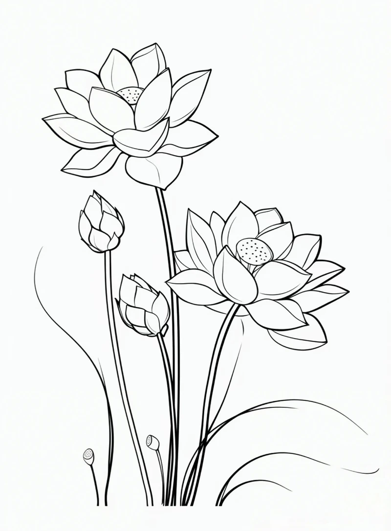 Tổng hợp tranh tô màu hoa sen trắng đen cho bé sáng tạo